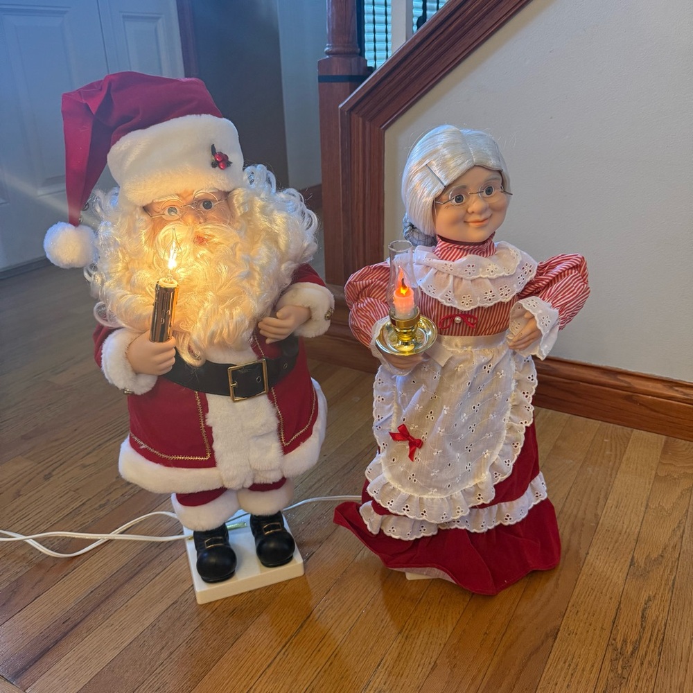 TELCO Santa & Mrs Claus 24" -25” Motionette w Candles Red Clothing 90’s